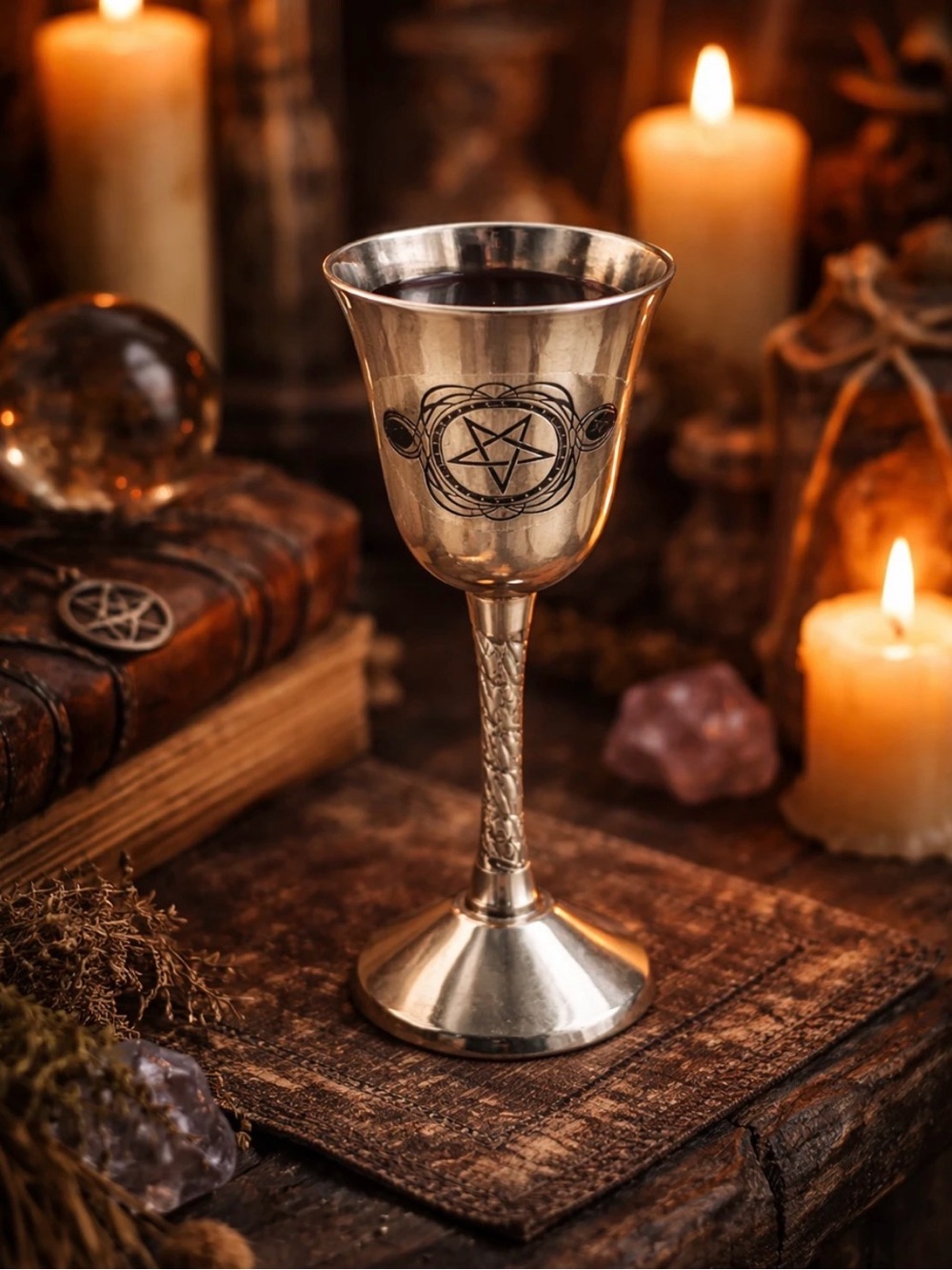 Brass Handicraft Pentacle Chalice – Silver Finish – 5”